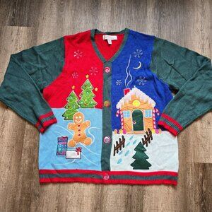 Jolly Sweaters Christmas Extra Large Holiday Winter Gingerbread Man house Xmas